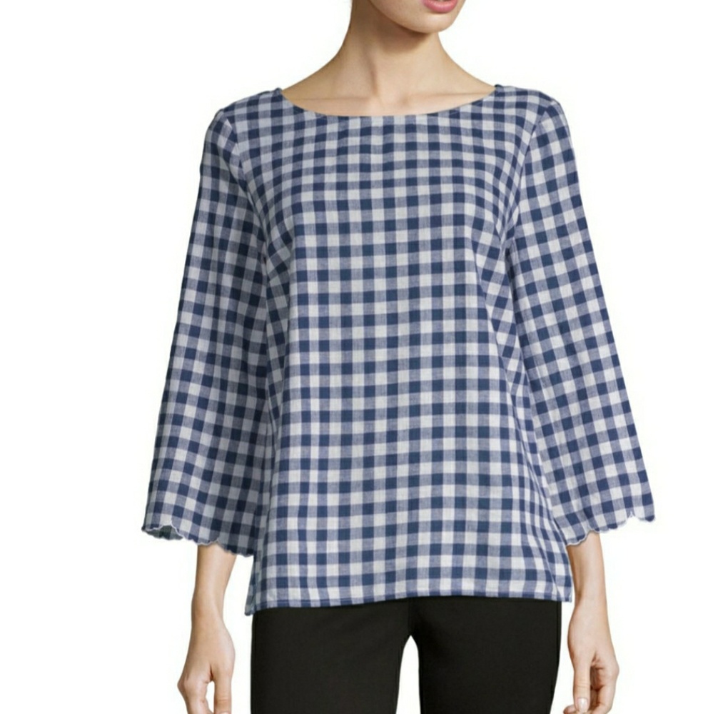 [Liz Claiborne] Scalloped Stripe Top
